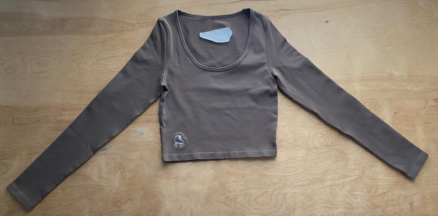 Size Small NEW Roller Skate Long Sleeve Crop Top - Mocha