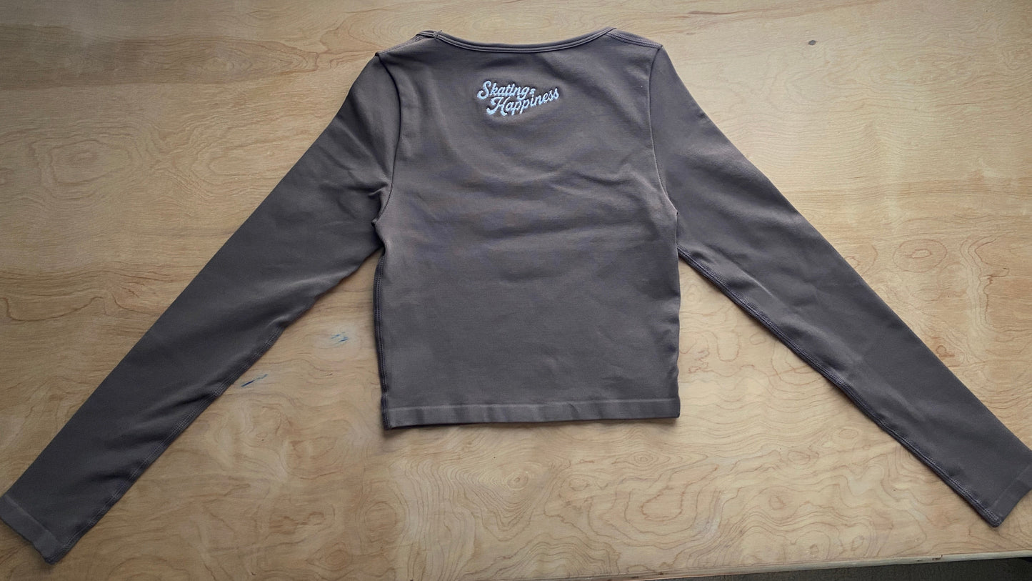Size Small NEW Roller Skate Long Sleeve Crop Top - Mocha