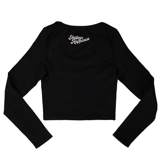 New Size Small/Large Roller Skate Long Sleeve Crop Top - Black
